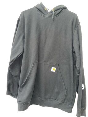 Carhartt Hoodie Mens Medium Loose Fit Black Sleeve Logo Pullover Workwear